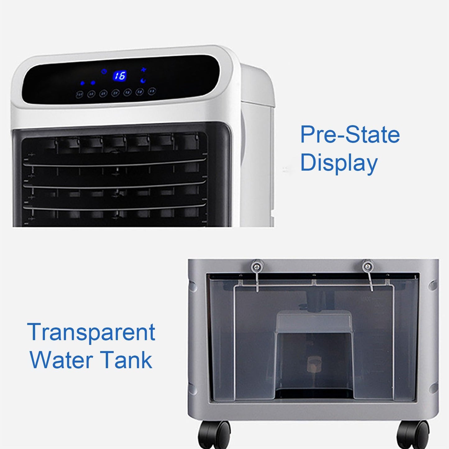 Ruhiger Kaltluftventilator, Schwingender Kühlgebläse mit Großer Wassertank, Lüfterkühler mit Fernbedienung, 7,5-Stunden-Timer