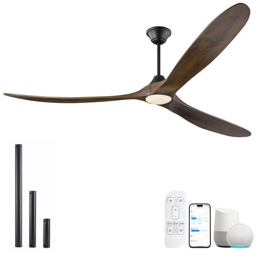 XCWIIE 82 Zoll Deckenventilator mit Licht Outdoor Feuchtigkeitsbeständig 3 Holzflügel Smart Ventilator Terrasse groß 203 cm