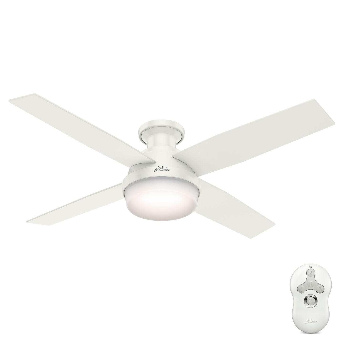 Hunter Fan Company Hunter 59242 Dempsey Deckenventilator für den Innenbereich, niedriges Profil, mit Licht, Weiß
