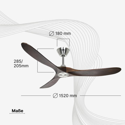 CasaFana Energiespar Deckenventilator mit Fernbedienung Eco Genuino Messing gebürstet/Eiche mittel 152 cm