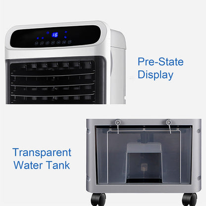 Ruhiger Kaltluftventilator, Schwingender Kühlgebläse mit Großer Wassertank, Lüfterkühler mit Fernbedienung, 7,5-Stunden-Timer