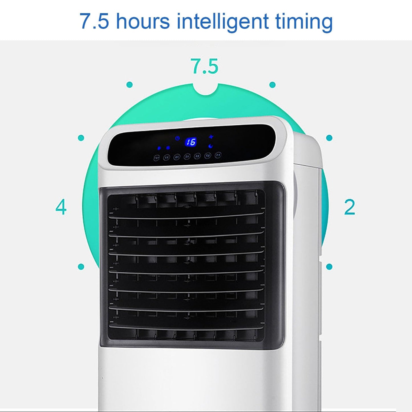 Ruhiger Kaltluftventilator, Schwingender Kühlgebläse mit Großer Wassertank, Lüfterkühler mit Fernbedienung, 7,5-Stunden-Timer