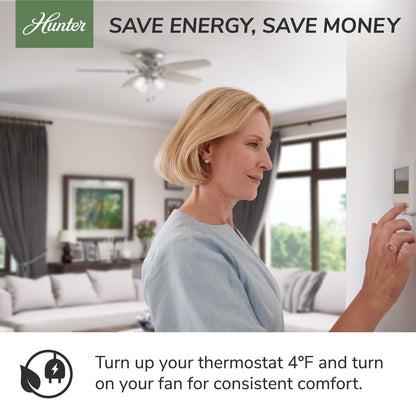 Hunter Fan Company Hunter 59242 Dempsey Deckenventilator für den Innenbereich, niedriges Profil, mit Licht, Weiß