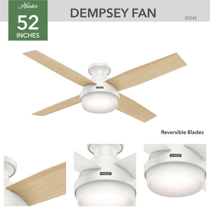 Hunter Fan Company Hunter 59242 Dempsey Deckenventilator für den Innenbereich, niedriges Profil, mit Licht, Weiß