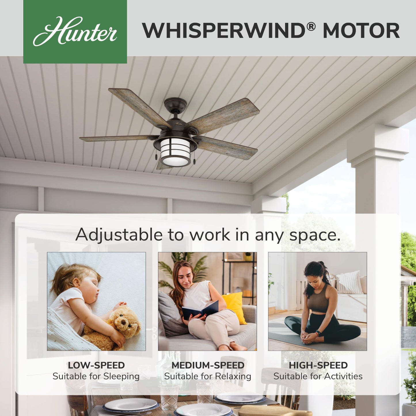 Hunter Fan Company, 59273, 54 inch Key Biscayne Onyx Bengal Indoor/Outdoor Ceiling Fan with LED Light Kit and Pull Chain