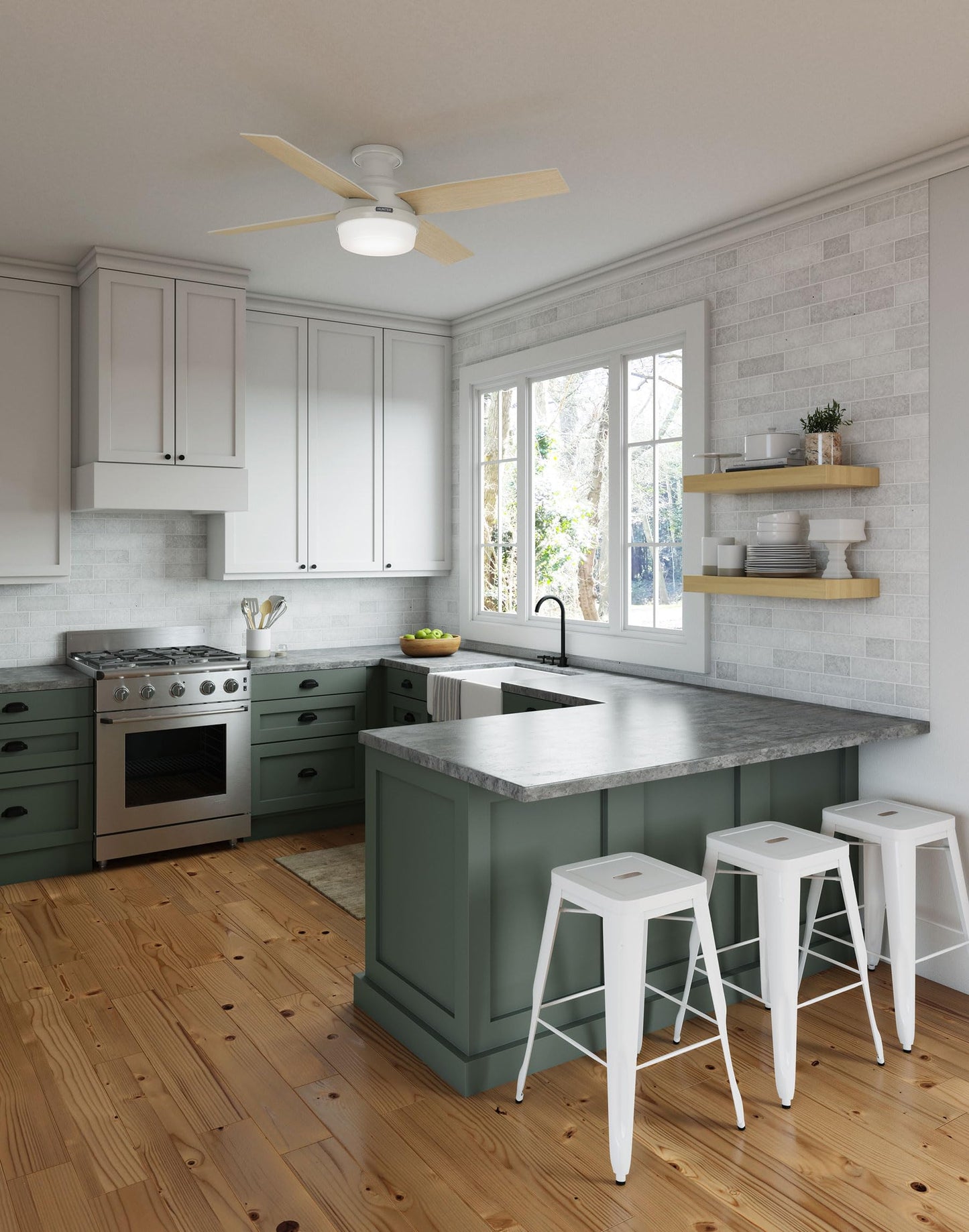 Hunter Fan Company Hunter 59242 Dempsey Deckenventilator für den Innenbereich, niedriges Profil, mit Licht, Weiß