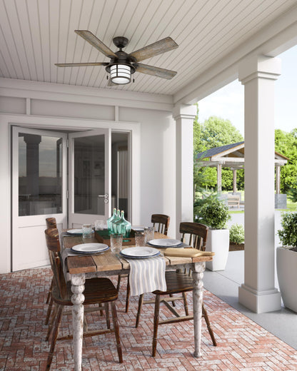 Hunter Fan Company, 59273, 54 inch Key Biscayne Onyx Bengal Indoor/Outdoor Ceiling Fan with LED Light Kit and Pull Chain